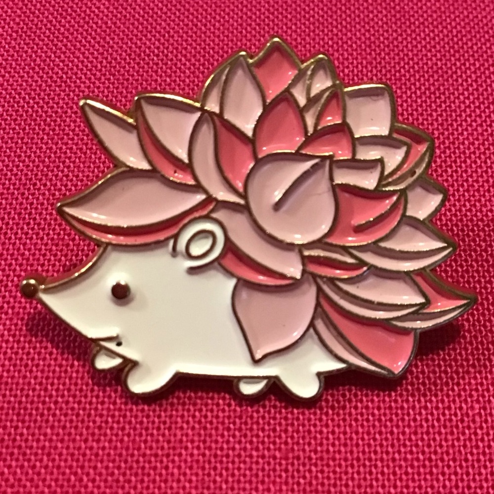Hedgehog with Plant Enamel Pin